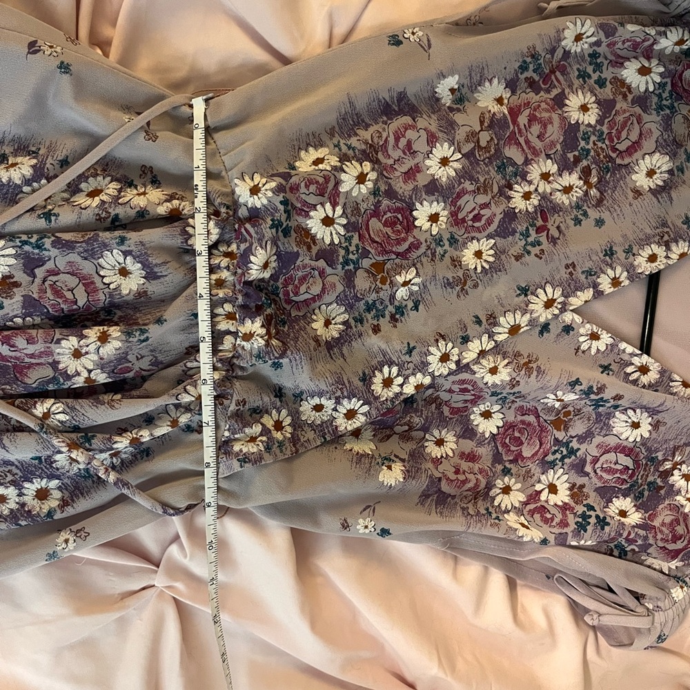Dusty Mauve Floral Wrap Midi Dress with Self-Tie Waist - Picture 6 of 8